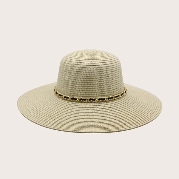 Chain Decor Wide Brim Straw Hat