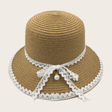 Lace Brim Bow Decor Straw Hat