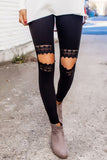 Lace Hollow Out Black Casual Skinny Leggings