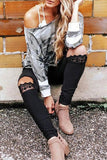 Lace Hollow Out Black Casual Skinny Leggings