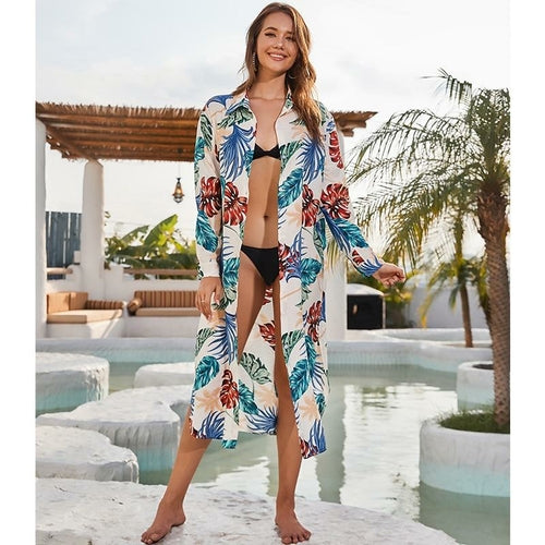 Sexy Bikini Cover-ups Cotton Tunic Boho Printed Summer Beach Dress