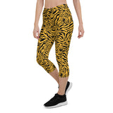 Yellow Tiger Capri Leggings for Women