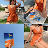 Women's 2020 Summer Bathing Suit Push Up One Piece Swimsuit Belt Solid Korea Swimwear Swimsuit Women with Skirt Swim Suit Dress