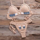 High Quality Swimsuit Handmade Crochet Bikinis Blue Shell Beaded Push Up Swimwear Knitted Beach Bathing Suit