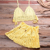 Two-piece Crochet Women Bikini Set Cover Up Swimsuit Swim Skirt Swimwear Bathing Swimdress Beachwear