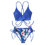 Green And Floral Mid-Waist Bikini Sets Swimsuit Women Sexy V-neck Lace Up Two Pieces Swimwear 2021 Beach Bathing Suits