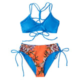 Green and Leafy Print Strappy Bikini Sets Sexy Lace Up Swimsuit Two Pieces Swimwear Women 2021 New Beach Bathing Suits