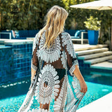 Black Sunflower Crochet Bikini Cover Up Sexy Swimsuit Beach Dress Women's 2021 Summer Bathing Suit Beachwear Tunic Shirt