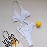 High Cut Out Halter Swimwear One Piece Swimsuit Women's Cross Bandage Monokini Plus Size Bathing Suit