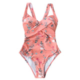 Pink Floral One-Piece Swimsuit Sexy Open Back Knot Padded Women Monokini 2021 New Beach Bathing Suit Swimwear