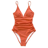 Solid Burgundy Shirring One-piece Swimsuit Women Deep V-neck Removable Bra Plain Monokinis 2021 New Summer Beach Swimwear