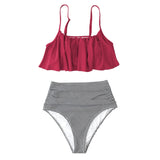 Pink and Stripe High Waisted Bikini Sets Sexy Tank Top Swimsuit Two Pieces Swimwear Women 2021 New Beach Bathing Suits
