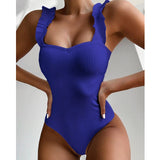 2021 New Sexy One Piece Swimsuit Women Wood Ear Ruffle Swimwear Push Up Monokini Bathing Suits Summer Beach Wear Swimming Suit