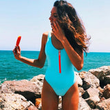 2021 New Sexy Zipper One Piece Swimsuit Women Solid Swimwear Bodysuit Swimsuit Push Up Monokini Bathing Suit Summer Beachwear XL