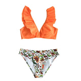 Orange Ruffle Bikini Sets With Floral Bottom Sexy Swimsuit Two Pieces Swimwear Women 2021 Beach Bathing Suit Biquinis