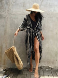 Fitshinling Summer Vintage Kimono Swimwear Beach Cover Up With Sashes Oversized Long