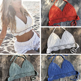 2021 New Bikini Top Handmade Crochet Women Boho Beach Bralette Solid Halter Knitted Swimsuit Brazilian Bikinis Bathing Suit Top