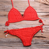 Solid Crochet Bikini Top 2021 Summer Shell Sexy Swimsuit Handmade Women Swimwear Suit Boho Beach Wear Knitted Thong Short Bottom