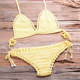 Solid Crochet Bikini Top 2021 Summer Shell Sexy Swimsuit Handmade Women Swimwear Suit Boho Beach Wear Knitted Thong Short Bottom