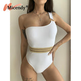 Micendy One Shoulder Swimsuit Women Sexy Hollow Out Swimwear Summer Black Bathing Suits Beach Swim High Waist One Piece Monokini