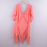 Backless Cover Up With Tassels Sexy V-neck Halter Beach Dress Women Summer Bathing Suit Beachwear
