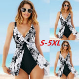 White Crane Size S-5XL One Piece Swimsuit with Skirt