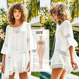 White Crochet Bikini Cover Up with Fringe Trim Women Sexy Hollow Tunic Beach Dress 2021 Summer Bathing Suit Beachwear
