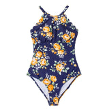 SEASELFIE Floral and Striped One Piece Swimsuit Sexy Open Back Swimwear Women Monokini Swimsuit Bodysuit Bathing Suit Beachwear