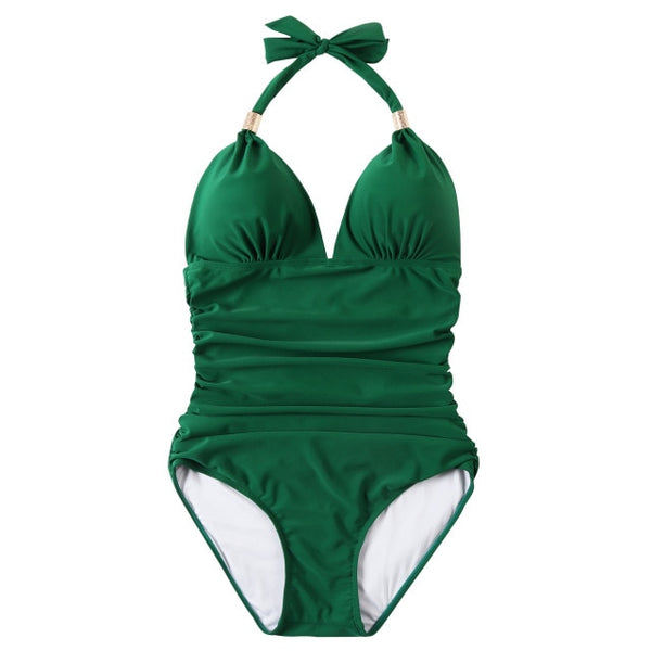One Piece Swimsuit Women Solid Bathing Suit Halter Bodysuit Push Up Swimsuit Monokini Beachwear Plus Size Swimwear Tankini 2021