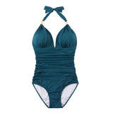 One Piece Swimsuit Women Solid Bathing Suit Halter Bodysuit Push Up Swimsuit Monokini Beachwear Plus Size Swimwear Tankini 2021