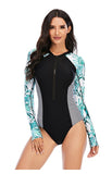 2021 Sexy One Piece Swimsuit Long Sleeve Swimwear Women Print Floral Bathing Suit Retro Monokini Bathing Suit Beachwear Female