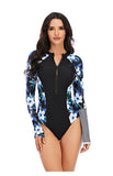 2021 Sexy One Piece Swimsuit Long Sleeve Swimwear Women Print Floral Bathing Suit Retro Monokini Bathing Suit Beachwear Female