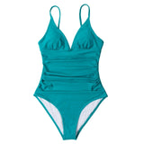 Solid Burgundy Shirring One-piece Swimsuit Women Deep V-neck Removable Bra Plain Monokinis 2021 New Summer Beach Swimwear
