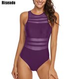 Riseado Black Mesh One Piece Swimsuit 2021 Swimwear Women Sexy High Neck Bathing Suit Women Backless Plus Size Swim Wear XXL