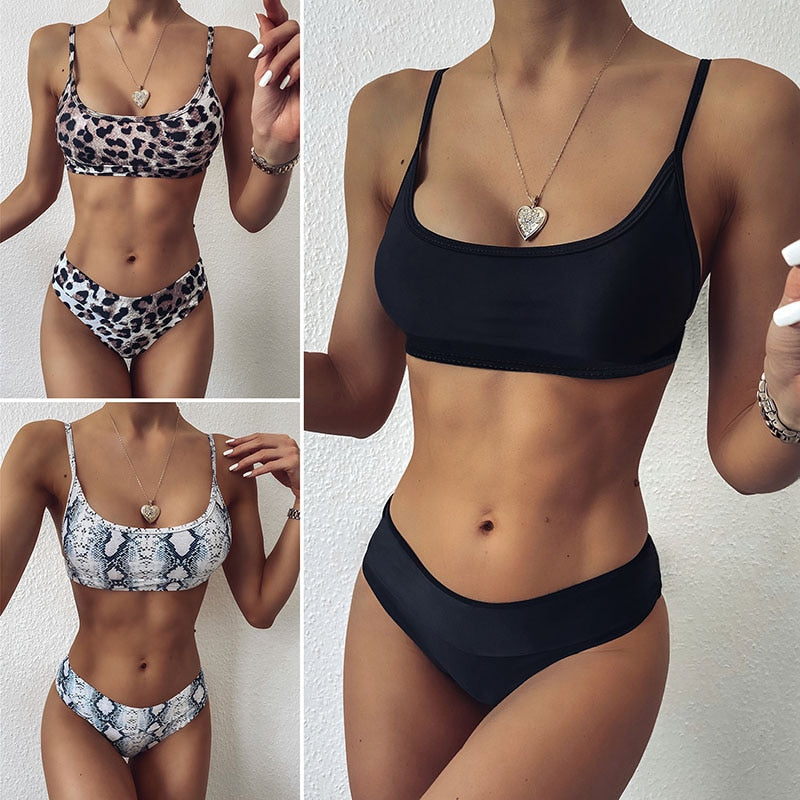 2020 Leopard Print Two Piece Swimsuit Women's High Waist Bikini Swimwear Bathing Suit Swimming Suit For Women Brazilian Bikinis