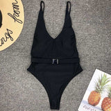 INGAGA One Piece Swimsuit High Cut Swimwear Women Solid Bathing Suits 2021 Summer Belted Beachwear Sexy Backless Bodysuit