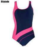 Riseado Sports One Piece Swimsuit 2021 Competition Swimwear Women Patchwork Swimming Suits for Women Racerback Bathing Suits