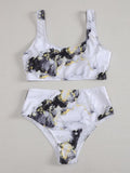 2021 New High Waist  Bikini set Yellow Bandeau Swimsuit Sexy Print Thong Bikini Women Swimwear Two-pieces Bathing Suit