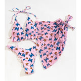 3 Pieces Bikini Set With Skirt Swimsuit Women's Swimwear Print Bathing Suits Summer Beach Wear