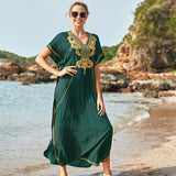 Cotton Beach Cover up Bohemian Women's Dress  Plus size Embroidered Bikini Cover up Beachwear