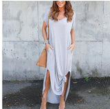 Summer Dress Solid Casual Short Sleeve Maxi