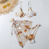 3 Pieces Bikini Set With Skirt Swimsuit Women's Swimwear Print Bathing Suits Summer Beach Wear