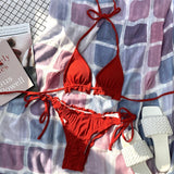New Pink Ruffled Frilled Bikini 2021 Women swimsuit female swimwear Two pieces bikini set Halter Bather String bathing suit Swim