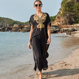 New Cotton Beach Dress Saida de Praia Robe de Plage Embroidery Beach Cover Up Women's Beach Swimwear