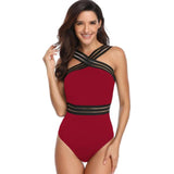 Tummy Control One Piece Swimsuits Front Crossover Slimming Mesh Women's Bathing Suit