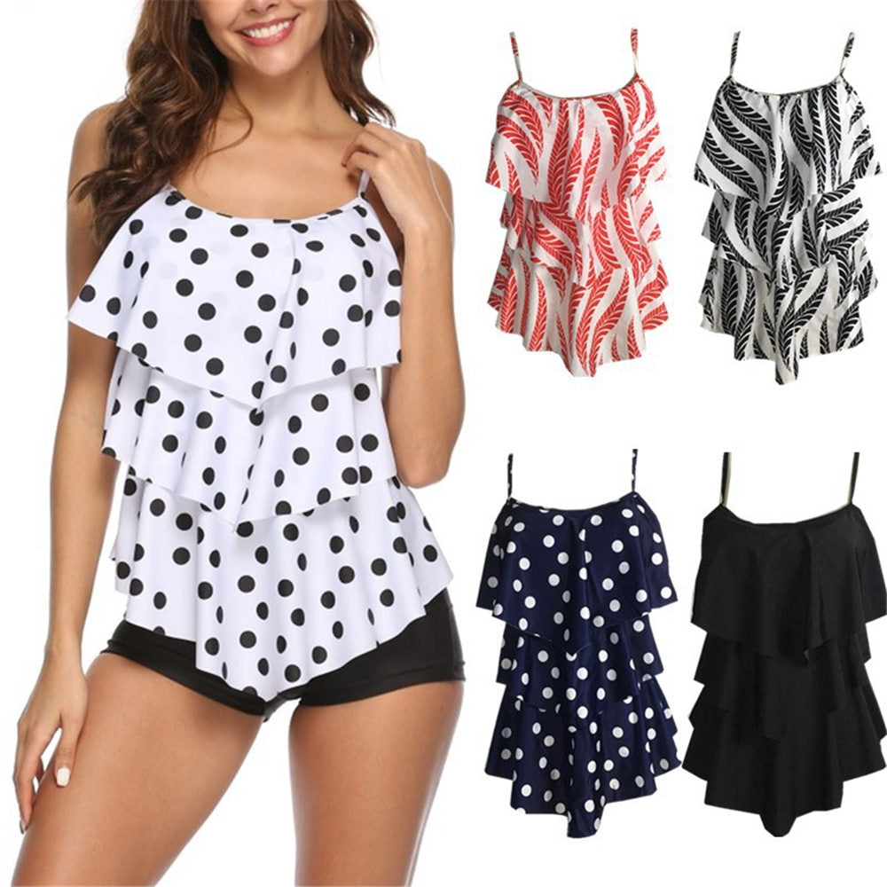 Plus Size Two Piece Swimsuit Polka Dot Print Swimwear Tankini Push Up Swimsuit Shorts Bathing Suit