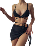 Women's Chiffon Swimwear Scarf Cover Up Wrap Beach Wear Tie Side Bikini wiyh Cover-Up Skirt 3PC