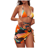 Women's Chiffon Swimwear Scarf Cover Up Wrap Beach Wear Tie Side Bikini wiyh Cover-Up Skirt 3PC