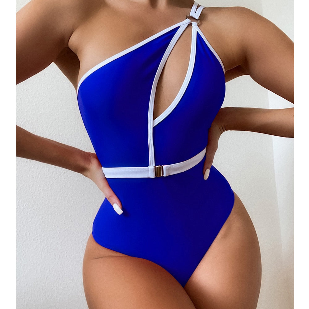 Hollow Out One Shoulder Swimwear One Piece Swimsuit High Waist