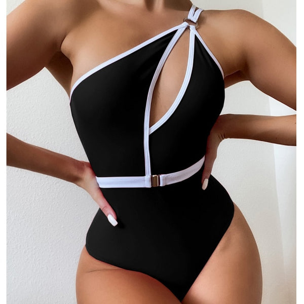 Hollow Out One Shoulder Swimwear One Piece Swimsuit High Waist